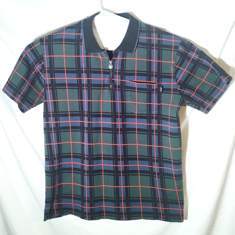 Vintage Stussy Polo 1/4 zip plaid